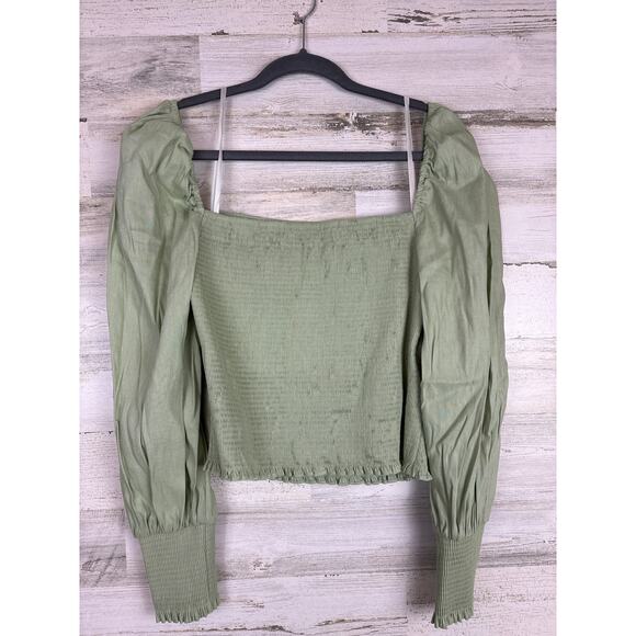 Gianni Bini Women’s XL Green Boho Long Sleeve Linen Blend Crop Top NWT - Picture 4 of 7